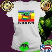 Star Wars Baby Yoda Hug Heart LGBT Love Is Love Vintage Ladies tee