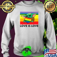 Star Wars Baby Yoda Hug Heart LGBT Love Is Love Vintage Sweater