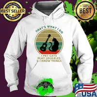 That's what I do I pet cats play ukuleles and I know things Cat and guitar vintage Hoodie
