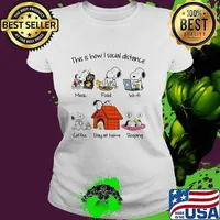 This I Show I Social Distance Music Food Wifi Coffee Stay At Home Sleeping Snoopy Shirt Ladies tee