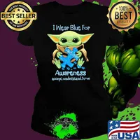 I Wear Blue For Autism Awareness Accept Understand Love Yoda Shirt Ladies tee