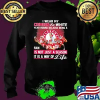 I wear my crimson and white year rounf because being a fan not just a season it is way of life Sweater