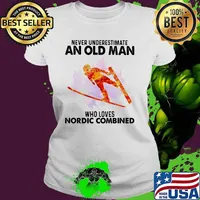 Never Underestimate An Old Man Who Loves Nordic Combined Watercolor Ladies tee