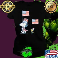 Snoopy and woodstock 4th of July Independence flag Ladies tee