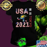 American flag letters 2021 USA Tokyo team 東京 T-Shirt Ladies tee