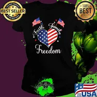 Faith Family Freedom Fourth July American Patriotic Heart Flag T-Shirt Ladies tee