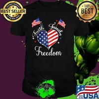 Faith Family Freedom Fourth July American Patriotic Heart Flag T-Shirt