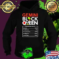 Gemini Black Queen Nutrition Facts June Zodiac Birthday T-Shirt Hoodie