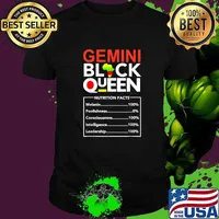 Gemini Black Queen Nutrition Facts June Zodiac Birthday T-Shirt