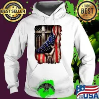 God Jesus Christ Proud USA Flag Cross Behind American T-Shirt Hoodie