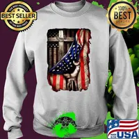 God Jesus Christ Proud USA Flag Cross Behind American T-Shirt Sweater