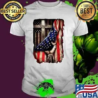 God Jesus Christ Proud USA Flag Cross Behind American T-Shirt