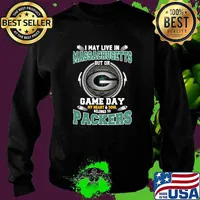 I may live in Massachusetts but on game day my heart soul packers football s Sweater