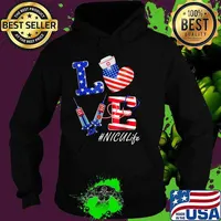 Love NICU Life Nurse 4th Of July American Flag Patriotic T-Shirt Hoodie