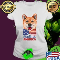 Made in america Shiba Inu American Flag Bow Tie USA Patriotic Dog Lover July T-Shirt Ladies tee