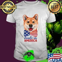 Made in america Shiba Inu American Flag Bow Tie USA Patriotic Dog Lover July T-Shirt