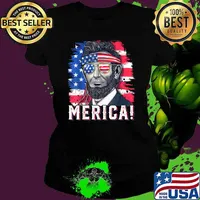 Merica Abraham Lincoln Sunglasses American Flag 4th of July T-Shirt Ladies tee