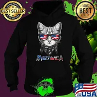 Merica Cat 4th of July Meowica Men USA American Flag T-Shirt Hoodie