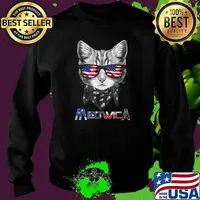 Merica Cat 4th of July Meowica Men USA American Flag T-Shirt Sweater