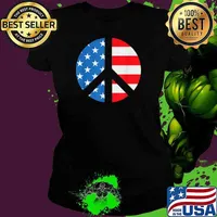 PEACE SIGN SYMBOL American USA Flag 4th of July T-Shirt Ladies tee