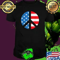 PEACE SIGN SYMBOL American USA Flag 4th of July T-Shirt