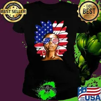 Afro Sunflower African American 4th of July Melanin T-Shirt Ladies tee