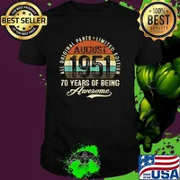 All Original Parts Limited Edition August 1951 70 Years Of Being Awesome Vintage T-Shirt