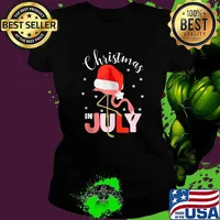Christmas in July Flamingo Santa hat Shirt Ladies tee