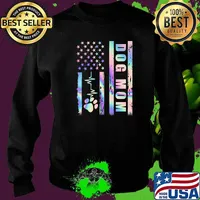 Dog Mom American Flag Heart Beat Funny Dog Mom Hologram T-Shirt Sweater