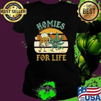 Homies For Life Beer Drink Meditate Cannabis Vintage T-Shirt Ladies tee