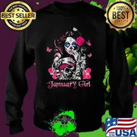 January Girl Fairy Sugar Skull Breast Cancer Butterfly Pink Shirt Sweater