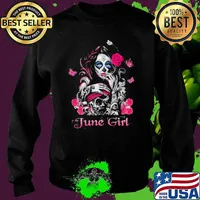 June Girl Fairy Sugar Skull Breast Cancer Butterfly Pink Shirt Sweater