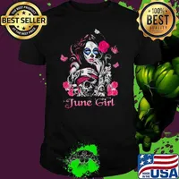 June Girl Fairy Sugar Skull Breast Cancer Butterfly Pink Shirt