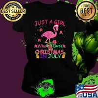 Just A Girl Who Loves Christmas In July Flamingo Flower T-Shirt Ladies tee