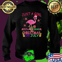 Just A Girl Who Loves Christmas In July Flamingo Flower T-Shirt Sweater