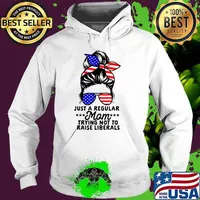Just A Regular Mom Trying Not To Raise Liberals sunglasses ribbon usa flag T-Shirt Hoodie