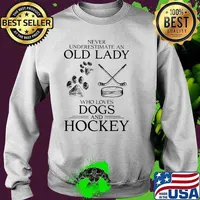 Never Underestimate An Old Lady Who Loves Dogs And Hockey Shirt Sweater