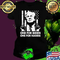 One for biden one for harris Trump Middle Finger American Flag Republican T-Shirt Ladies tee
