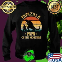 Papazilla Papa Of Monsters Grandpa Halloween Christmas Vintage T-Shirt Sweater
