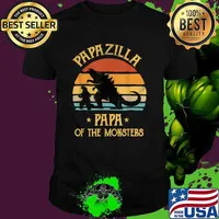 Papazilla Papa Of Monsters Grandpa Halloween Christmas Vintage T-Shirt