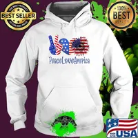 Peace Love America 4th July Patriotic Sunflower Heart Sign T-Shirt Hoodie