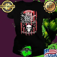 This Is The USA We Love Freedom We Drink Beer Eat Meat Own Guns Skull Shirt Ladies tee