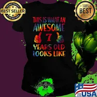 This is what an awesome 7 years old looks like, 7th Birthday Colorfuls T-Shirt Ladies tee