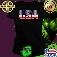 USA American Flag United States of America Patriotic T-Shirt Ladies tee