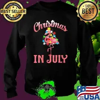 Womens Pink Flamingo in Santa Hat Christmas In July Girl Shirt Sweater
