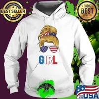 All American Girls 4th of July Shirt Daughter Messy Bun USA T-Shirt Hoodie