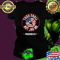 Awesome thou Shall Not Jab Me Anti-Vax No Vaccine Freedom American Flag T-Shirt Ladies tee