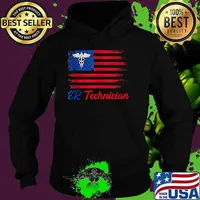 ER Technician Emergency Room Logo emt Usa Flag T-Shirt Hoodie
