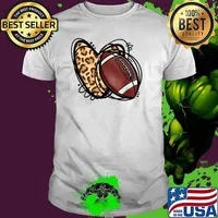 Leopard Football Love Heart Football Lover Football Season T-Shirt