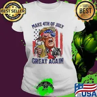 Make 4th of July Great Again Trump president beer Ladies tee